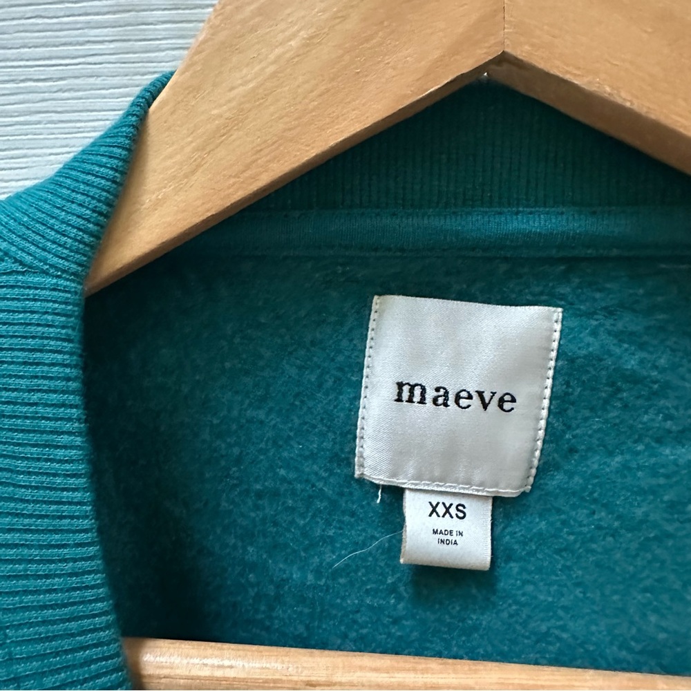 Anthropologie Maeve Martini Long-Sleeve Pullover Sweatshirt Turquoise blue XXS - Picture 2 of 9